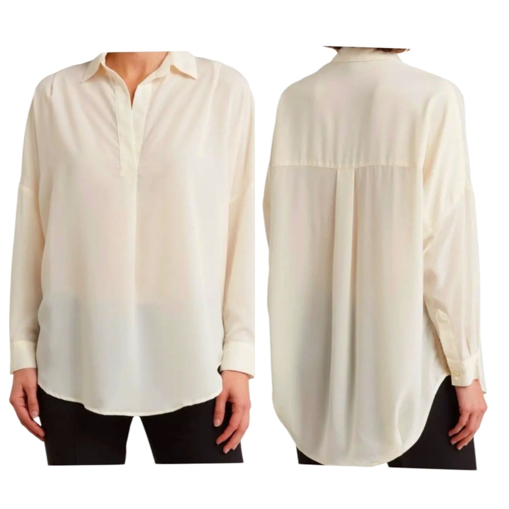 French Connection Rhodes Classic Cream Oversize Blouse NWT